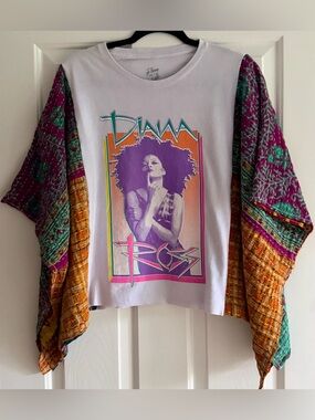Upcycled Custom Diana Ross Poncho Top OSFM KANTHA SLEEVES